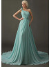 Beaded One Shoulder Mint Chiffon Modern Evening Dress